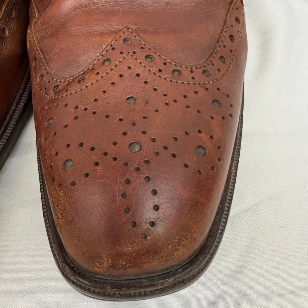 Ecco Mens Dublin Wingtip Oxford Cognac Brown Leather Brogue Dress Shoes Size 43